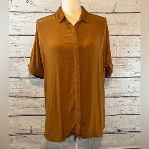 LUMIERE Button Down Short Sleeve Shirt Rust-Large